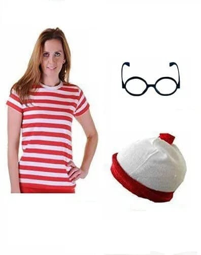 Where's Wally Red & White Striped T-Shirt Womens World Book Day Fancy Dress Costume