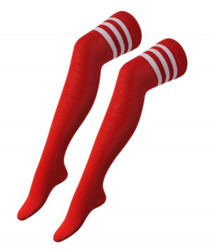 Ladies Red 3 White Strip Over The Knee Thigh High 118 - 118 Referee Socks Cotton Rich Sox