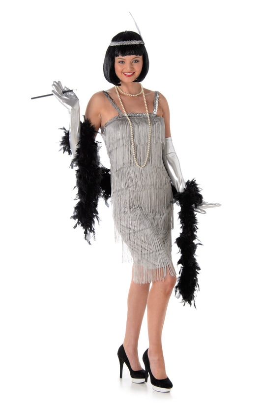 Women's 1920's Silver Flapper Dress Gatsby Fancy Dress Outfit