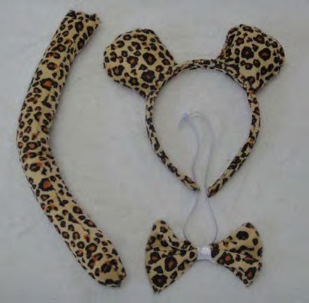 Cute Animal 3pc Leopard Book Day Fancy Dress (Ears Headband, Tail & Bow Tie)