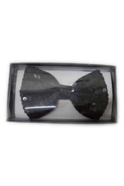 Black Sequin Satin Shiny Bow Tie Dickie Show Sparkly Fancy Dress Magic New Years Party Accessory