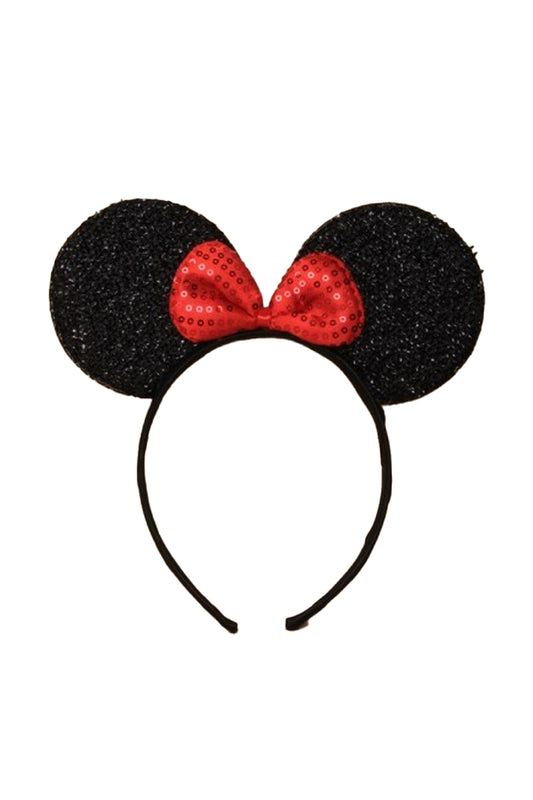 Minnie Mouse Ears Headband With Red Sequin Bow Kids Adults Fancy Dress Party Accessory