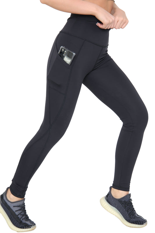 New Ladies ACTIVE STAR Adult Activewear High Waist Gym Black Leggings With Pockets