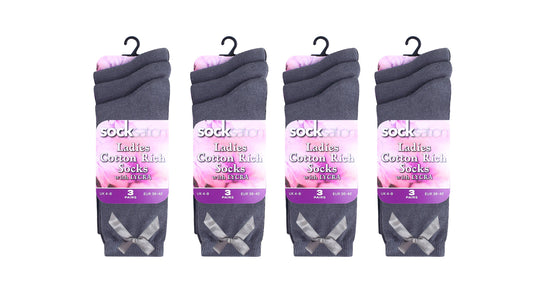 Crazy Chick Adult Ankle Cotton Rich Grey Socks With Bow (Dozen) - Wacky Wearables 